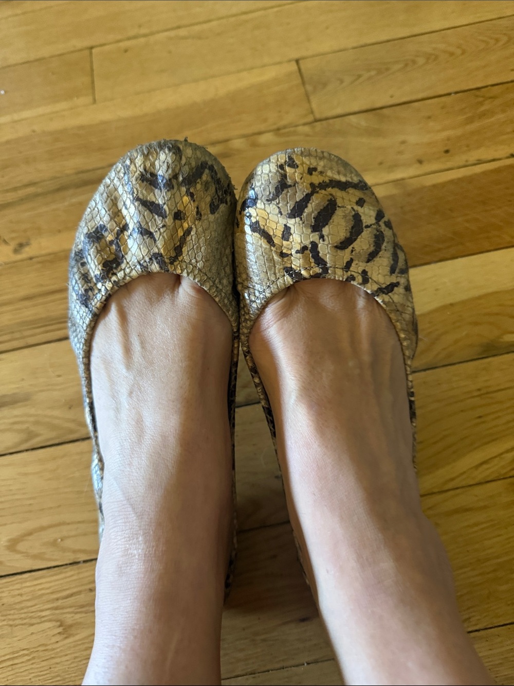 Tieks Metallic Gold Snake-Print Ballet Flats